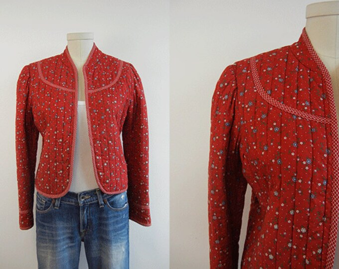 Vintage Quilted Jacket / 1970s Red Quilted Cropped Jacket Etsy