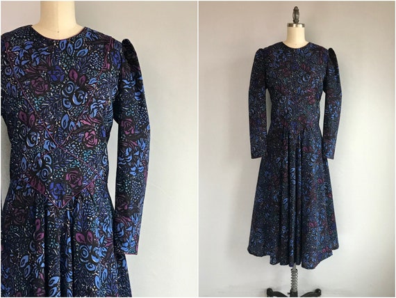 Vintage 80s Origin Dress / 80s Wool Floral Print P