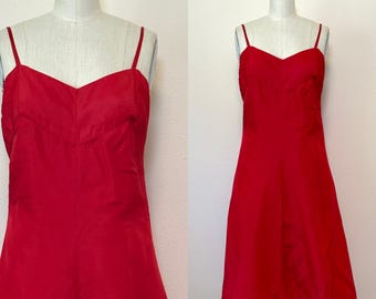 Vintage 50s Red Taffeta Slip, Slip Dress Sundress with Side Zipper, Summer Fashion