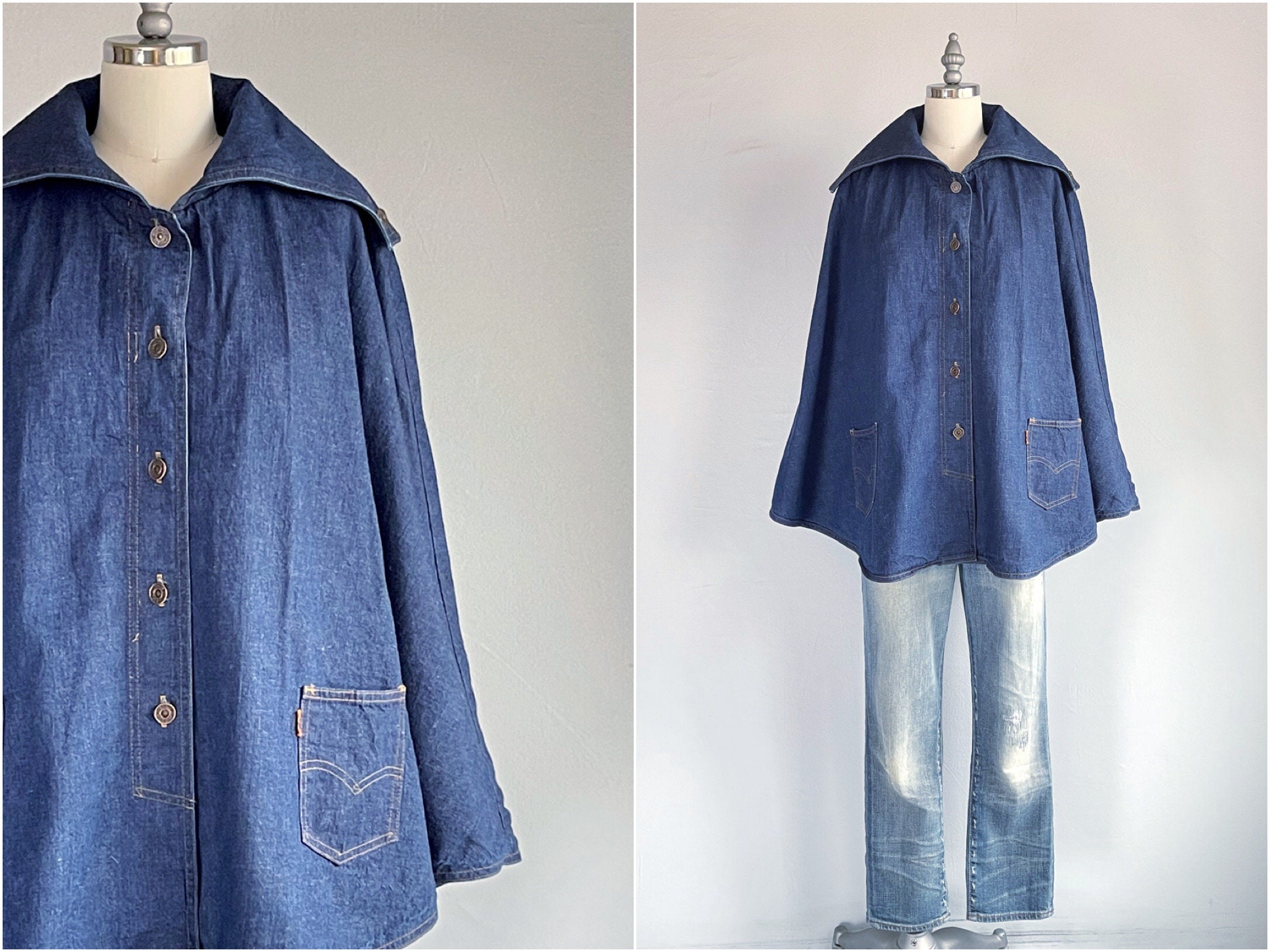 Vintage 70s Levis Denim Poncho / 1970s Levi Strauss Orange - Etsy