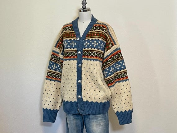 Vintage 60s Nordic Fair Isle Cardigan 1960s Hand … - image 6