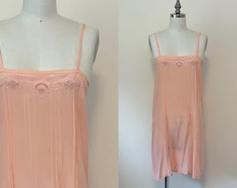 Vintage 20s Silk Teddy, 1920s Embroidered Peach Silk Step In, Vintage Lingerie