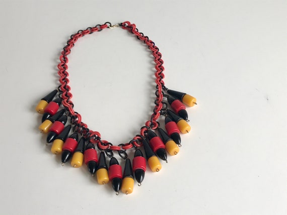 Vintage 40s Bakelite Charm Necklace / 1940s Black