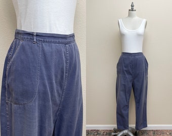 Vintage 1950s Side Zip Pants / 50s Sears High Waist Blue Twill Dungarees Rockabilly Pants, Vintage Workwear XL