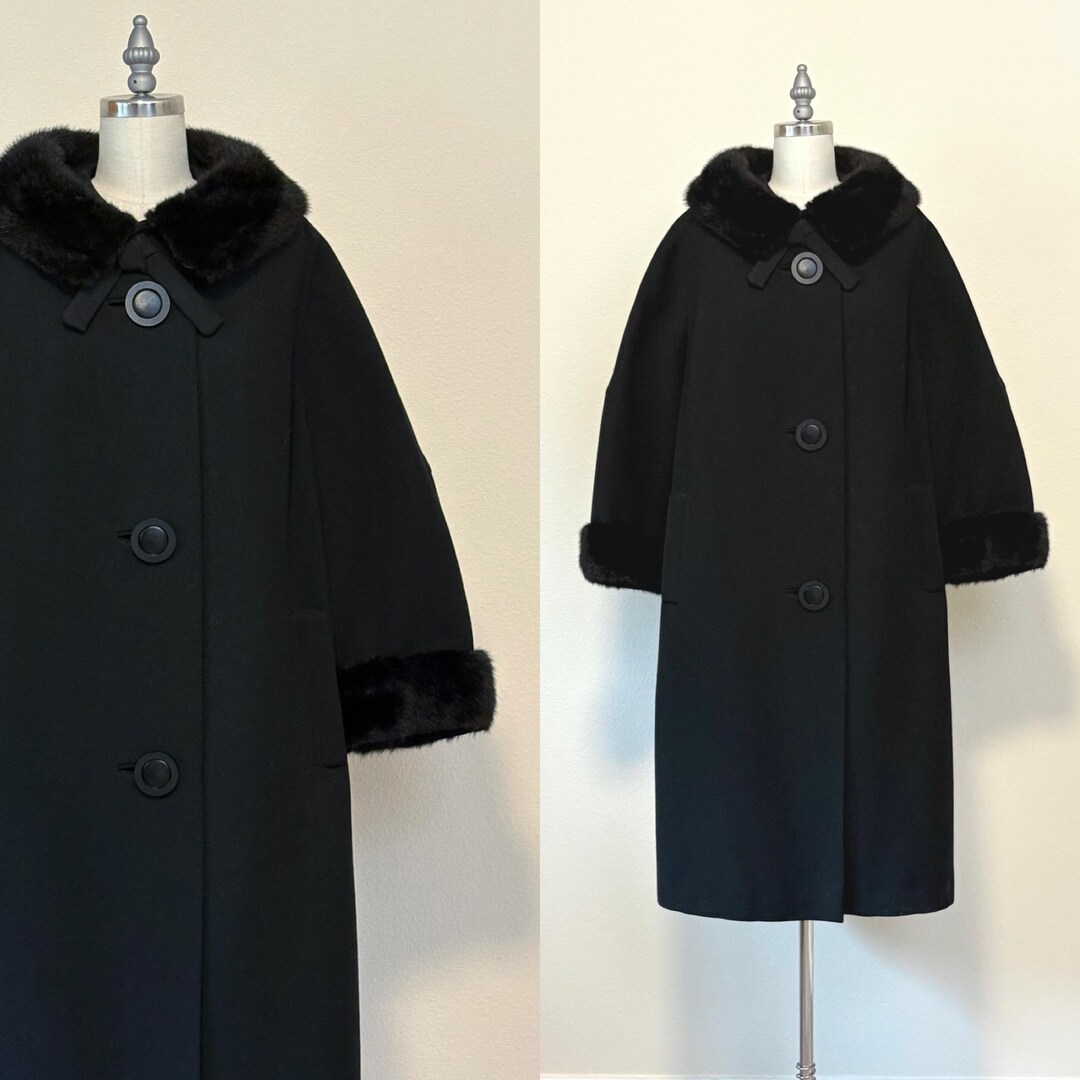 1950s Black Wool Coat with Mink Collar