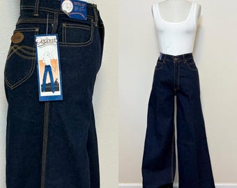 Vintage 70s Desperado Deadstock Jeans, Wide Leg Bell Bottoms Denim Jeans, Dark Rinse Jeans, NOSWT