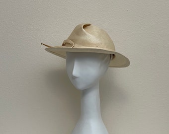 Vintage 80s Adolfo Straw Fedora, 1980s Natural Woven Straw Hat, Designer Vintage Spring Fashion Accessory
