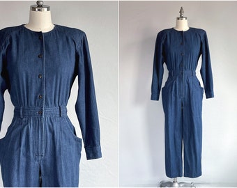 Vintage 80s Denim Jumpsuit, 1980s Liz Claiborne Denim Cotton Coveralls Romper, Vintage High Waist Indigo Denim Jeans, Vintage Clearance