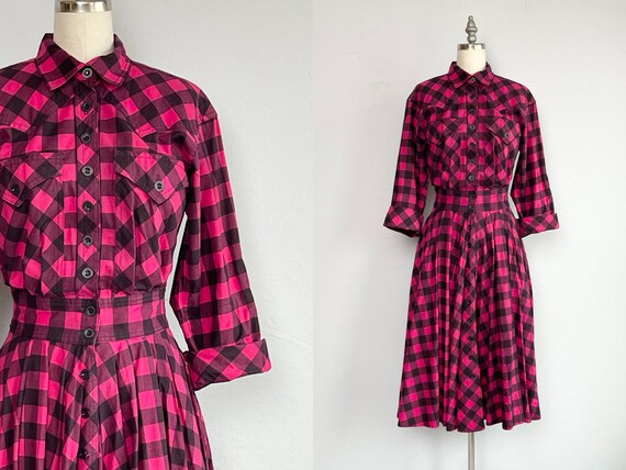 80's Sailor Tie Front Collar Floral Belted Dress by Karen Alexander For Neiman Marcus