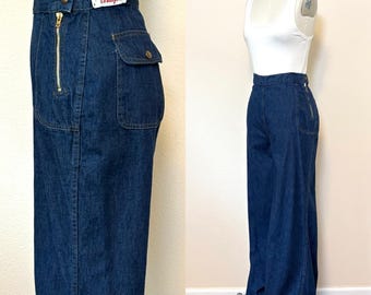 Vintage 70s Deadstock Exposed Double Zipper Jeans, 1970s High Waist Wide Leg Jeans, Vintage Blue Jeans NOSWT, Size L