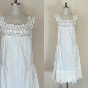 Vintage 1920s Nightgown, 20&#39;s White Slip Chemise with Hand Made Crochet Lace, Sundress, Spring Fashion