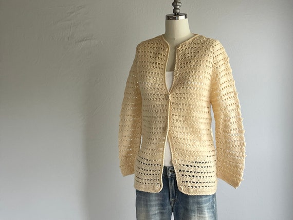 Vintage 60s Crochet Wool Cardigan, 1960s Filenes … - image 8