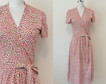 Vintage 70s Diane Von Furstenberg Wrap Dress, 1970s Floral Print Knit Dress, Summer Fashion Patterned Designer Made in Italy