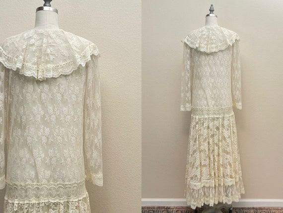 Vintage 80s Gunne Sax Lace Dress, 1980s Sheer Cre… - image 2