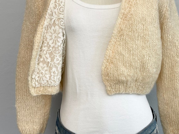 Vintage 50s Mohair Cardigan, 1950s Cream Hand Kni… - image 8