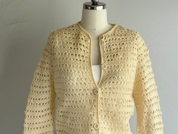 Vintage 60s Crochet Wool Cardigan, 1960s Filenes … - image 2