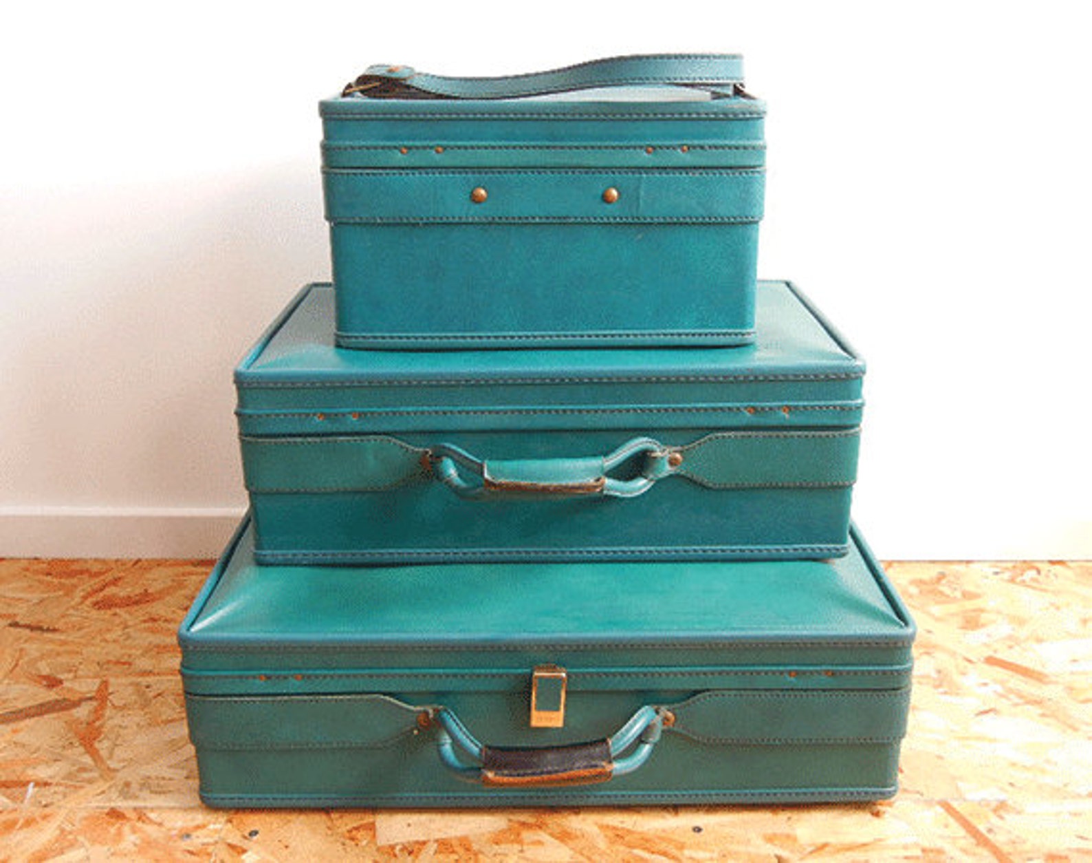 Vintage Hartmann Luggage Set / Turquoise Leather 3 Piece Set Etsy