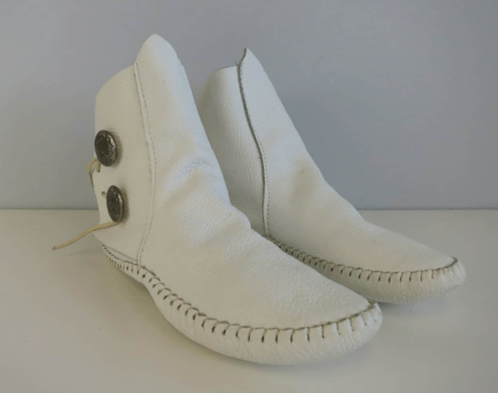 Vintage Taos Moccasin Boots / White Native American Ethnic Etsy