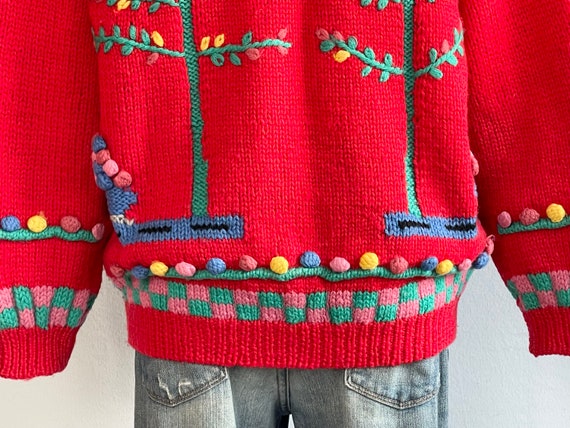 Vintage 80s Hand Embroidered Wool Novelty Sweater… - image 9