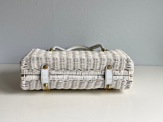 Vintage Wicker Handbag / 1960s Large White Woven … - image 7