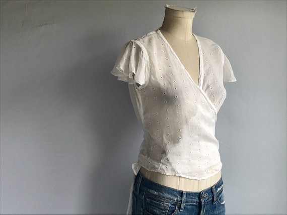 Vintage 30s Eyelet Blouse / 1930s Sheer White Cott