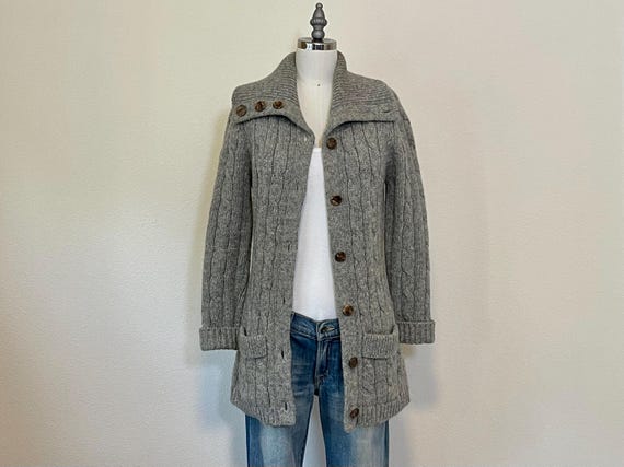 Vtg 1970s Wool Fleck Stripe Long Button Down Lined Winter Coat UK 10 main image 0