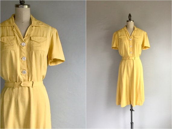 Vintage 40s Dress / 1940s Two Piece Yellow Waitres