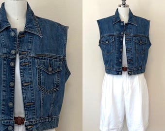 Vintage 90s Calvin Klein Denim Vest, Cropped Indigo Trucker Vest