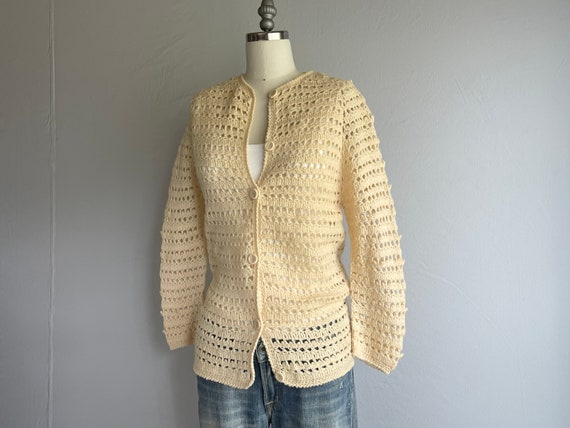 Vintage 60s Crochet Wool Cardigan, 1960s Filenes … - image 3