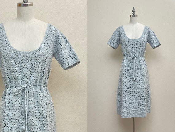 Vintage 60s Crochet Dress, 1960s Hand Crochet Lig… - image 1