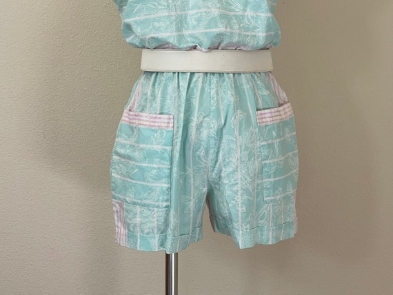 Vintage 1980s Shorts Romper, 80s Pastel Mint Gree… - image 3