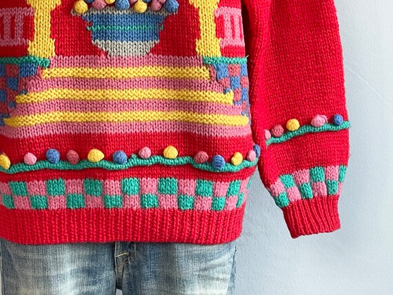 Vintage 80s Hand Embroidered Wool Novelty Sweater… - image 8