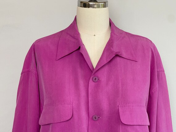 Vintage 90s Equipment Silk Blouse, 1990s Violet F… - image 5