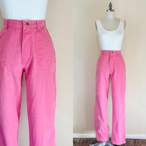 Pantalones Wrangler rosas de pintor vintage de los años 80, vaqueros de trabajo de algodón de cintura alta para mujer, moda de verano