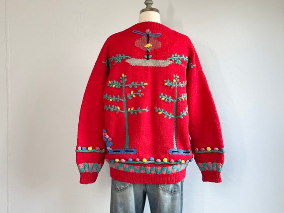 Vintage 80s Hand Embroidered Wool Novelty Sweater… - image 3