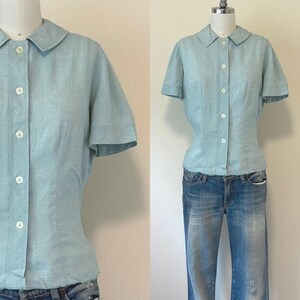 Vintage 50s Country Set Silk Blend Blouse, 1950s Mint White Checked Short Sleeve Shirt, Summer Fashion