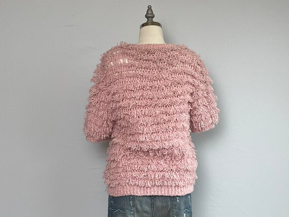 Vintage 80s Fringe Cardigan, 1980s Pink Hand Croc… - image 4