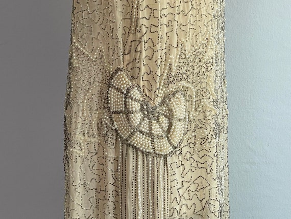 Vintage 1920s Flapper Dress /  20s Off White Bead… - image 8