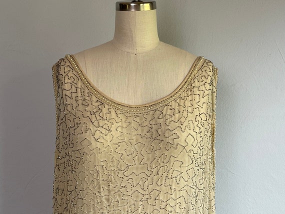 Vintage 1920s Flapper Dress /  20s Off White Bead… - image 5