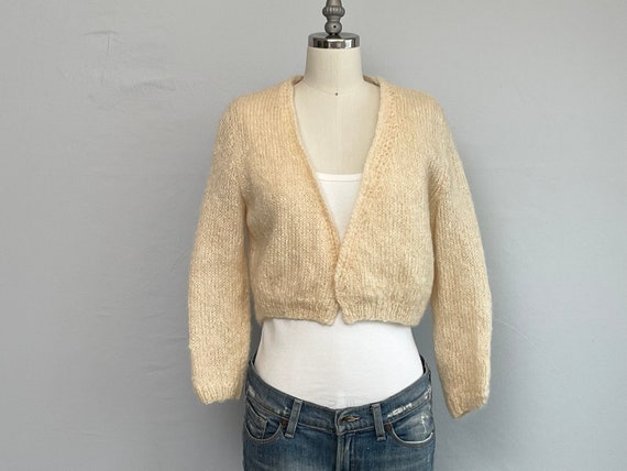 Vintage 50s Mohair Cardigan, 1950s Cream Hand Kni… - image 3