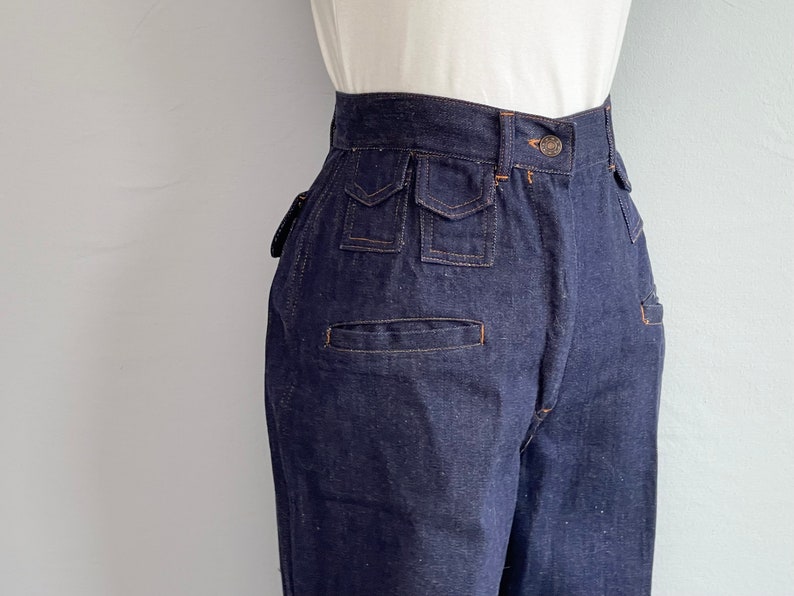 Vintage 70er Jahre Dark Denim Jeans, 1970er Jahre Deadstock High Waist Schlaghose mit weitem Bein Bild 3