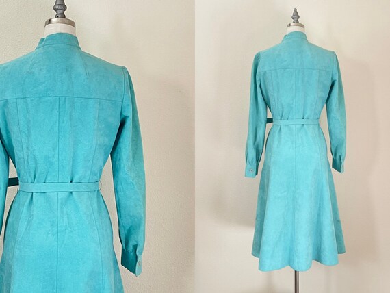 Vintage 1970s Mollie Parnis Dress, 70s Aqua Ultra… - image 2