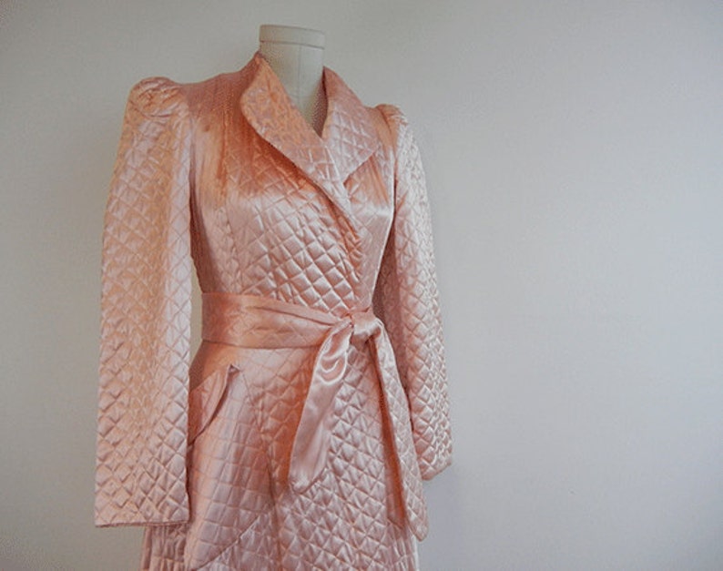 Vintage Quilted Satin Robe / 1940s Long Bias Cut Blush Pink Etsy