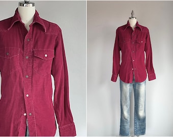 Vintage 70s Landlubber Cord Jacket Shacket,  1970s Burgundy Cotton Corduroy Shirtjac,  Made in USA, Clearance
