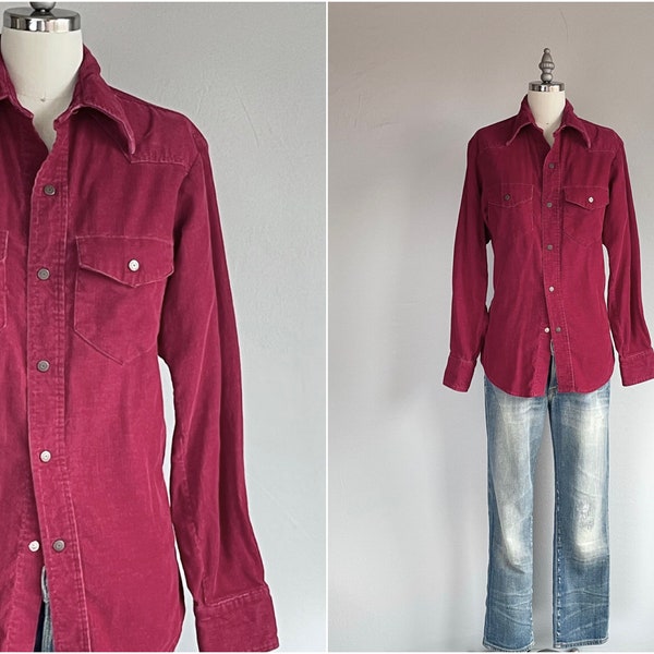 Vintage 70er Jahre Landratten Cord Jacke Shacket, 1970er Jahre weinrote Baumwoll Cord Shirtjacke, Made in USA, Ausverkauf