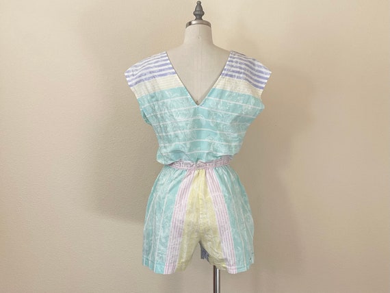 Vintage 1980s Shorts Romper, 80s Pastel Mint Gree… - image 8