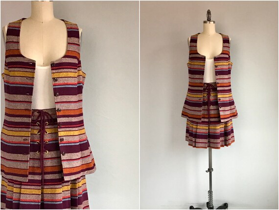 Vintage 70s Bobbi Brooks Skirt Set / 1970s Striped