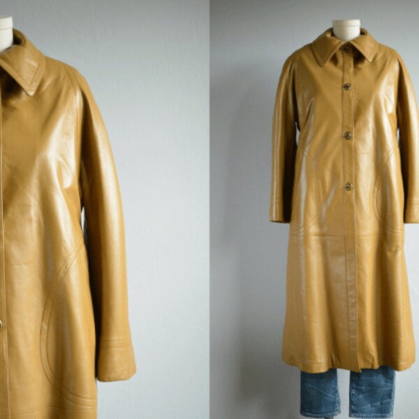 Vintage años 60 Bonnie Cashin capa / años 1960 Mod oro cuero chaqueta piel forrado capa