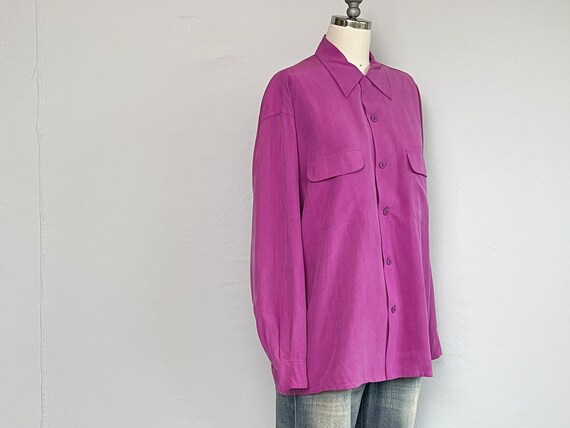 Vintage 90s Equipment Silk Blouse, 1990s Violet F… - image 4