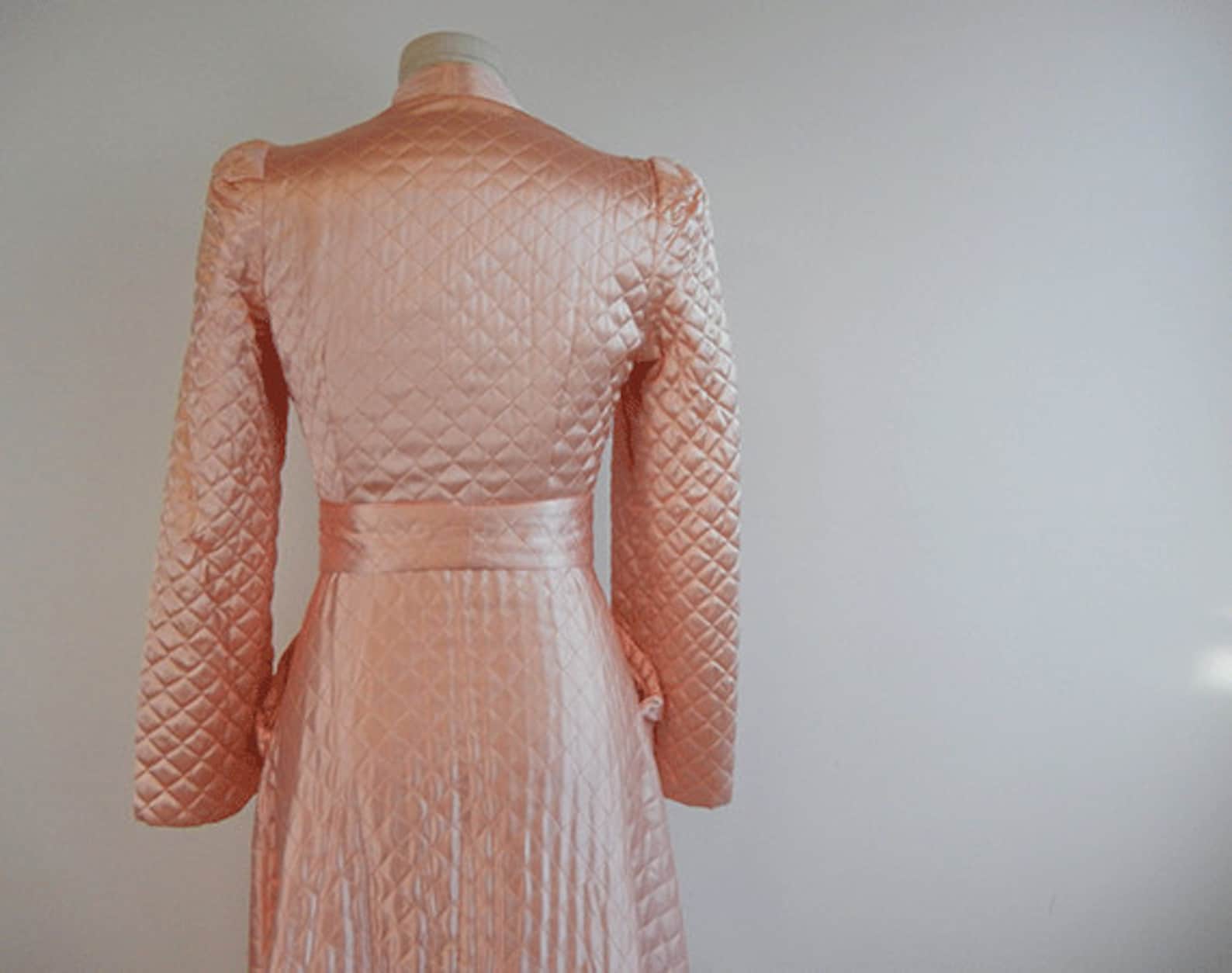 Vintage Quilted Satin Robe / 1940s Long Bias Cut Blush Pink Etsy